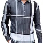 Men's Simple Business Blue Check 3D Printed Shirt Street Casual Outdoor Breathable Lapel Buttoned Hawaiian Long-sleeved Top Men