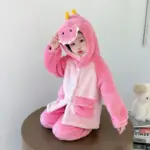 Kawaii Girl Fashion Thicken Dinosaur Pajama Set Student Winter Cartoon Casual Keep Warm Homewear 2-Piece Set Children's Clothing