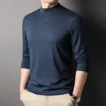 Fashion Stylish Men's Tops Turtleneck Solid for Layering Oversized modal T-Shirt Spring Autumn Classic Workwear Casual Tshirt