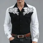 New men's retro 3D printed denim shirt long sleeved shirt street fashion shirt new long sleeved shirt