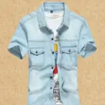 Men's Short Sleeves Summer Style Trendy Brand Jacket Fashionable City Wear Denim Shirts Men Korean Top Vintage Baggy Blouses Man