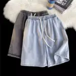 Casual Loose Straight Leg Men's Denim orts Trendy Summer Jeans mid Waist Dstring Youth ular Five-Quarter Pants