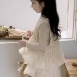 Baby Tank Top Korean Childrens Clothing Set 2025 Autumn New Sweet Flower Knitted Vest Baby Base Shirt Cake Skirt Fashion Set
